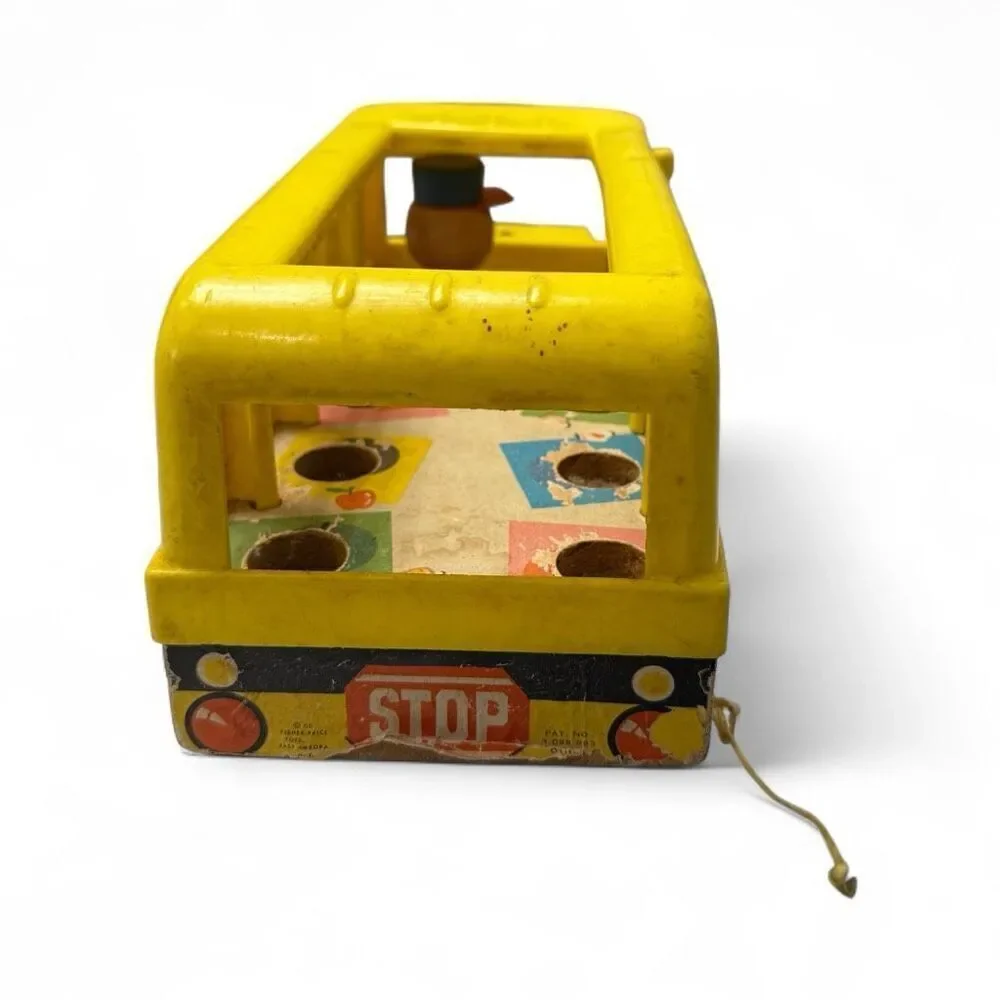 Vintage 1965 Fisher Price Little People School Bus Original Pull Toy